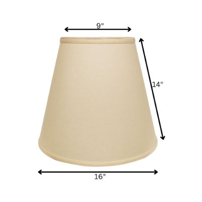 Extra Deep Empire Hardback Lampshade With Washer Fitter, Beige Color Fabric Lampshade For Table Lamps, Natural Linen, 9 Top X 16 Bottom X 14 Height EX-STOCK