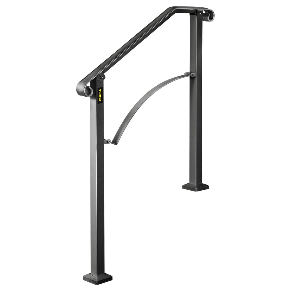 Handrails For Outdoor Steps, Fit 2 Or 3 Steps Outdoor Stair Railing, Arch 2 Wrought Iron Handrail, Flexible Porch Railing, Black Transitional Handrails For Concrete Steps Or Wooden Stairs EX-STOCK