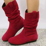 Round Toe Flat Boots Fashion Solid Color Suede Mid-calf Boot Winter Warm Shoes For Women - EX-STOCK CANADA