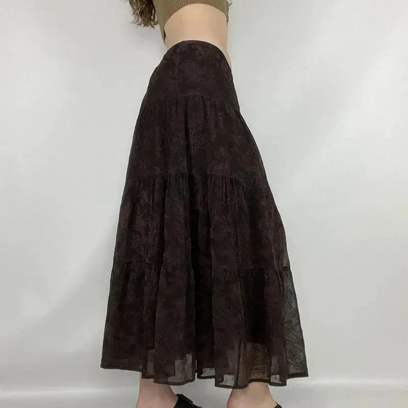Retro Paisley Printed Skirt Women's Low Waist Midi skirt - EX-STOCK CANADA