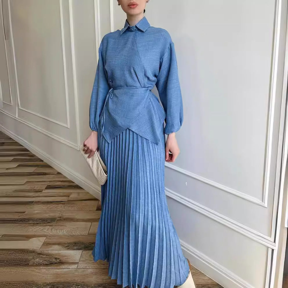 Nuovo stile femminile musulmano Elegante gonna plissettata Top annodato - EX-STOCK Canada