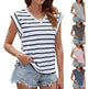 Fashion Stripe Print V-neck Short-sleeved T-Shirt Summer Loose Casual top for Women - EX-STOCK CANADA