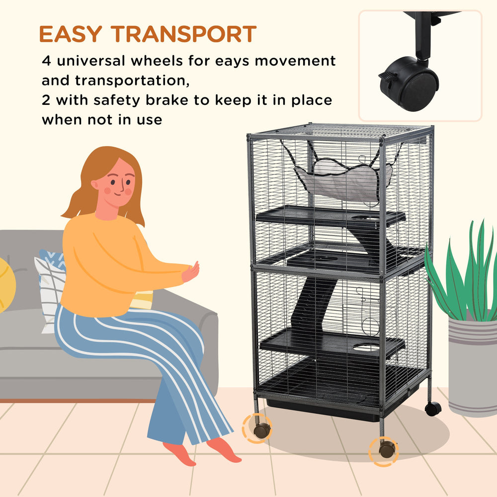 Large Metal 4 Tiers Small Animal Cage With Hammock, Removable Tray, Extra Space For Ferrets Chinchillas, Gray EX-STOCK