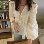 Casual Spring Summer New Retro Elegant V-neck Linen everyday blouse top