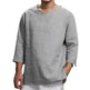 Loose Casual V-neck Top Cotton And Linen Long Sleeve Pullover Shirt Men's Shirt Top - EX-STOCK CANADA