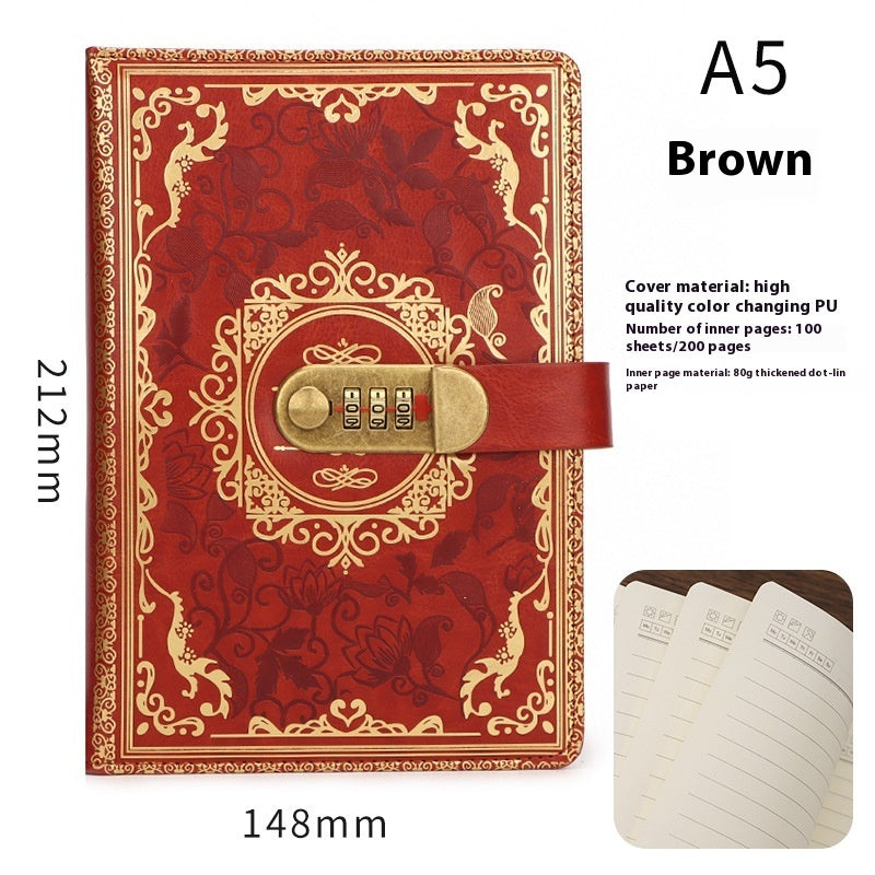 Decorative notebook with a combination lock on a white background