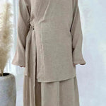 Plain Color Casual Lace Up Middle East Dubai Top And Skirt Suit Eid Abaya Jilbab Hijab Abaya for ArabWomen
