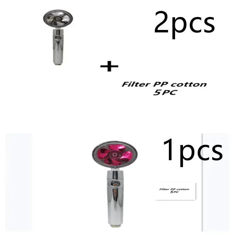 Propeller Driven Shower Head With Stop Button And Cotton Filter Turbocharged High Pressure Handheld Shower Nozzle - EX-STOCK CANADA