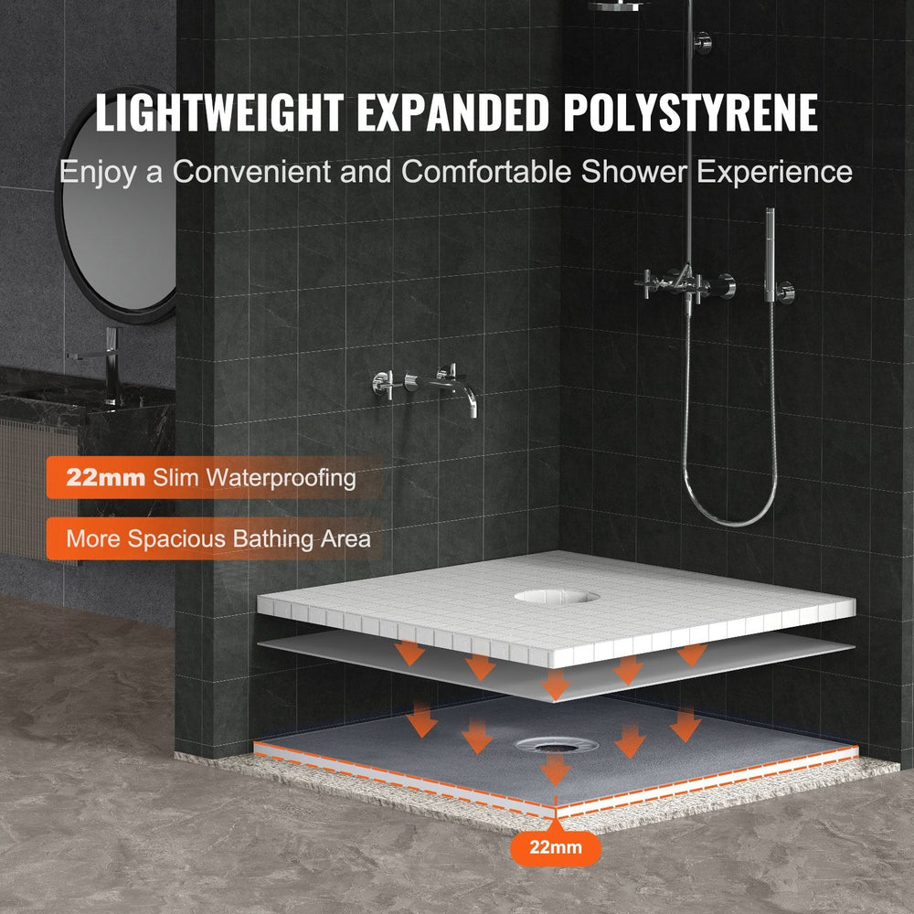 Shower Curb Kit, 36x36 Shower Pan Kit With 6.3 Central Drain, Lightweight EPS Shower Installation Kits With 2 Waterproof Cloths, Shower Pan Slope Sticks Fit For Bathroom EX-STOCK