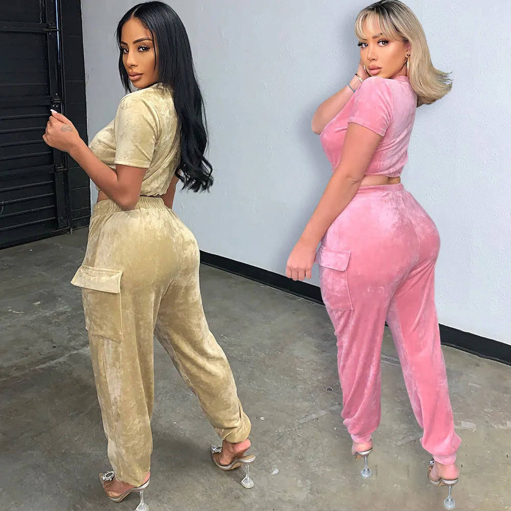 2pcs Fashion Velvet Athleisure Outfit set sweatsuit women