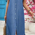 Women Summer Denim-Look Longline Shirt Dress - EX-STOCK CANADA