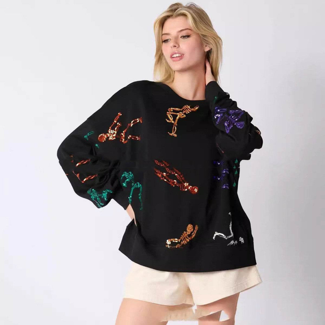 Women's Halloween Skull Sequined Sweater Loose EX-STOCK