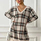 Deer Plush V-neck Long Sleeve Plaid Winter Jumper Mini dress - EX-STOCK CANADA