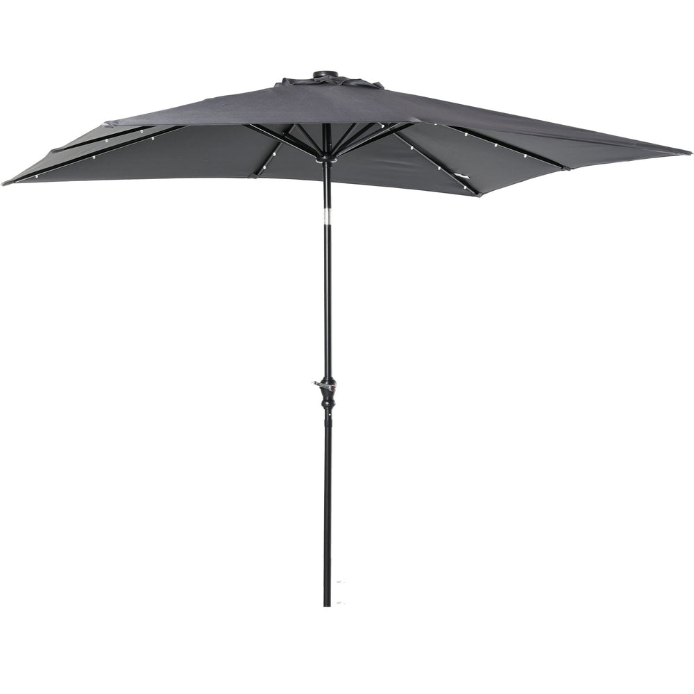 9 X 7 Ft Patio Umbrella Outdoor Table Market With Crank Solar LED Lights Tilt Button For Deck Dark Gray EX-STOCK