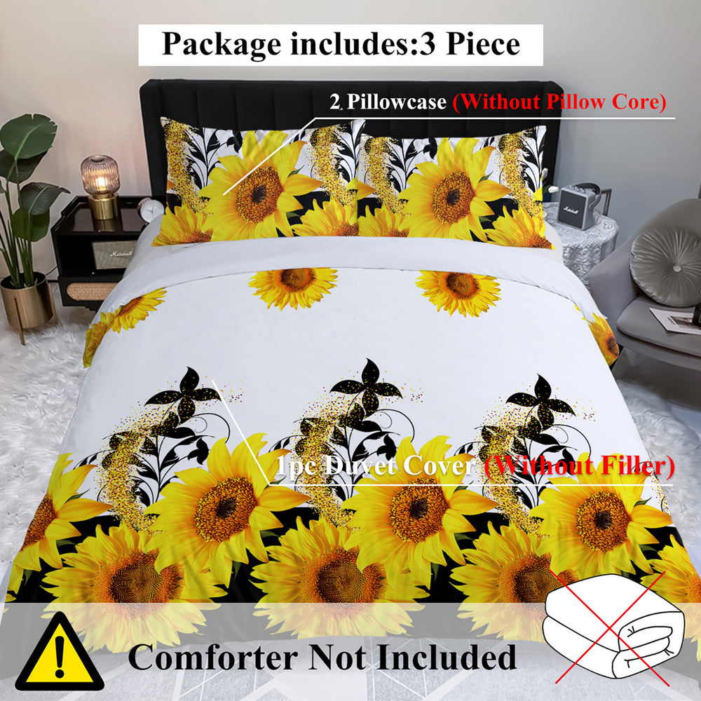 3 Pieces Black And White Background Sunflower Duvet Cover Set Yellow Flower Polyester Bedding Set For Adults Bedroom Decor Twin Full Queen King Size EX-STOCK Canada 