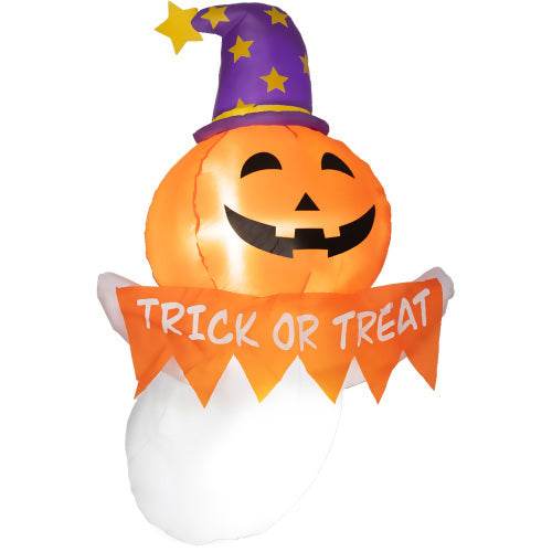 Outsunny 3.4ft Halloween Inflatables Window Sticker Ghost With Orange Face, Blow Up Halloween Decorations Outdoor LED Yard Display, Waterproof - EX-STOCK Canada