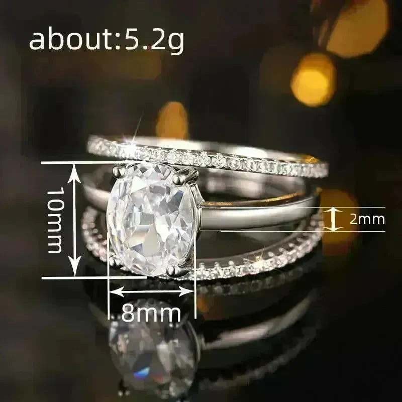 Four-claw Inlaid Ring Three Ring Set Oval Female - EX-STOCK CANADA