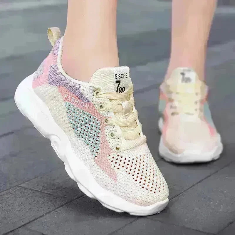 Casual Colorblock Lace-up Sneakers Girls Versatile Breathable Lightweight Walking Running Shoes - EX-STOCK CANADA