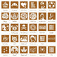 A grid of square printed cards or stamps, each showing a different graphic design and word on a white background. Designs include a cupcake, croissant, mixing piece, but first coffee, Daniel Radcliffe, soccer ball, hose, rosetta, summer, I love you, Ronaldinho, Marilyn Manson, Smiling Pug, The Death Cup, Game Over, Chill, Eminem, Pretty, Wasted, Envelope, Cat, Call me?, Eminem 2005, Maple Leaf, You got this, Spider-Man, and F*ck.