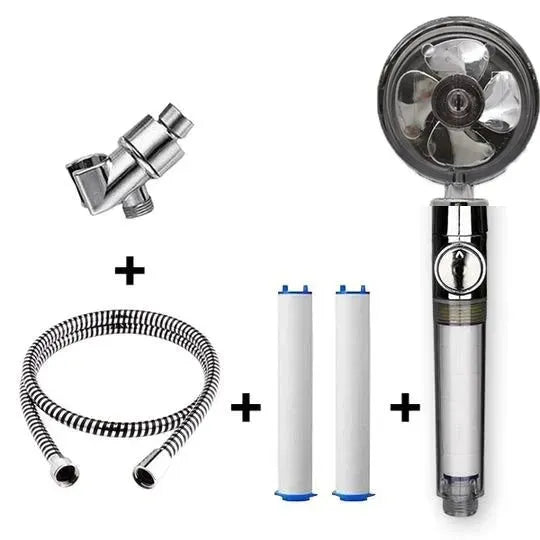 Propeller Driven Shower Head With Stop Button And Cotton Filter Turbocharged High Pressure Handheld Shower Nozzle - EX-STOCK CANADA