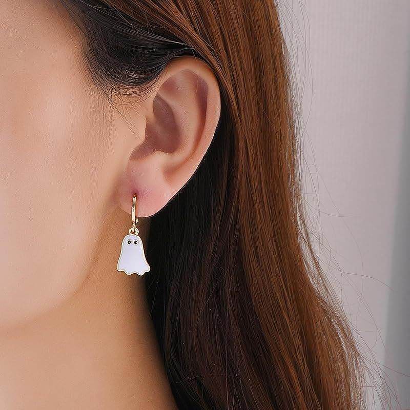Halloween Ghost Earrings For Women Gold Ghost Huggie Hoop Earrings Halloween Jewelry Cute BOO Halloween Earrings EX-STOCK