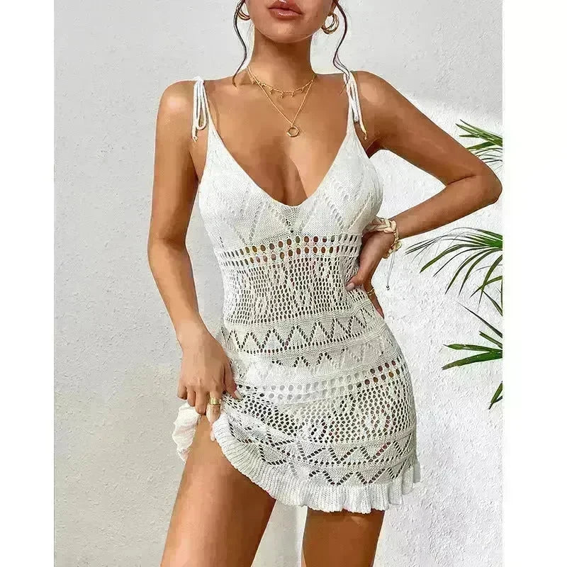Women's Fashion Suspenders Deep V Knitted Beach Skirt Dress for Chic Ladies - EX-STOCK CANADA