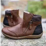 Winter Leather Stitching Flat Bottom Martin Boots With Zipper Plus Size