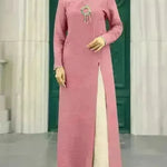 ArabWomen Plain Split Long sleeve Abaya Dress - EX-STOCK CANADA