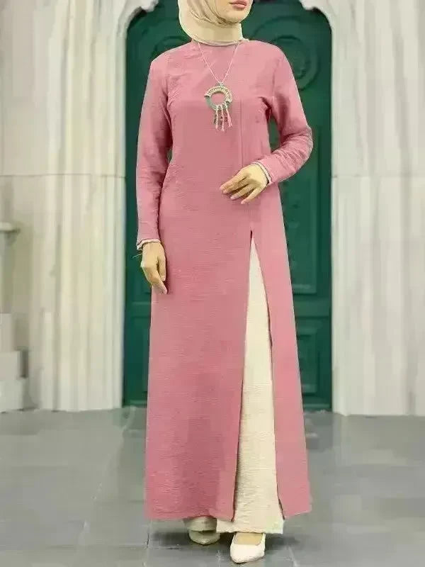 ArabWomen Plain Split Long sleeve Abaya Dress - EX-STOCK CANADA