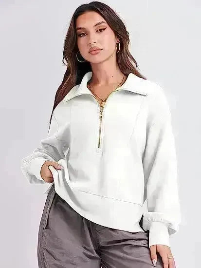 Women's Half Zipper Pullover Long Sleeve Sweatshirt - EX-STOCK CANADA