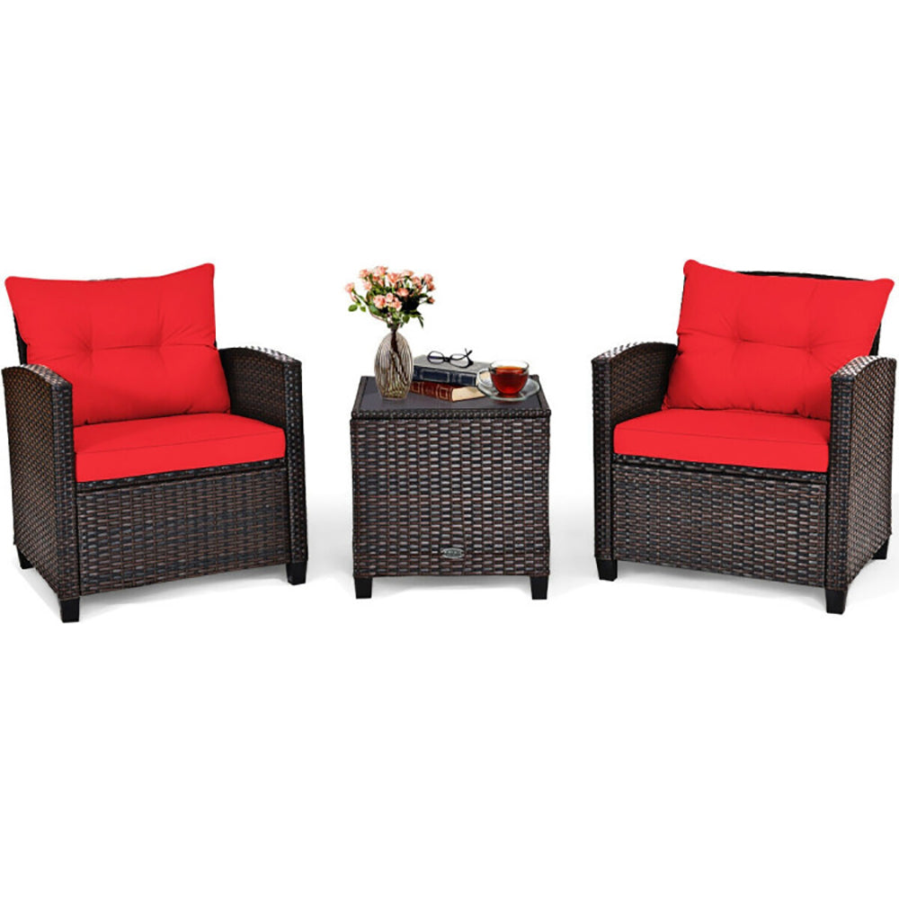 Conjunto de Muebles de Patio de Ratán de 3 Piezas con Cojín LavableEX-STOCK Canada 