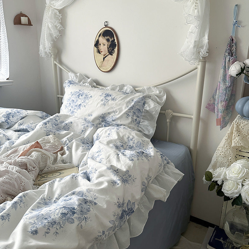 Princess Style Ruffled Pure Cotton French Floral Minimalist Bed Sheet Duvet Cover Bedding EX-STOCK Canada 