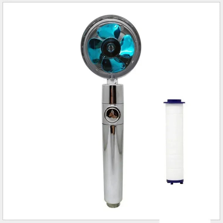 Propeller Driven Shower Head With Stop Button And Cotton Filter Turbocharged High Pressure Handheld Shower Nozzle - EX-STOCK CANADA