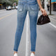 Women's Single Breasted Blue Washed Denim Jeans, High Waisted Elastic Tight Jeans, Fashionable And Casual, Basic Style, Comfortable Version, Versatile And Error Free EX-STOCK Canada 