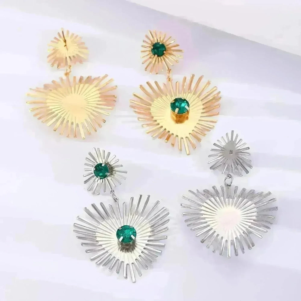 Bohemian Sunflower Heart-shaped Earrings Rhinestone Exaggerated Chandelier earring - EX-STOCK CANADA