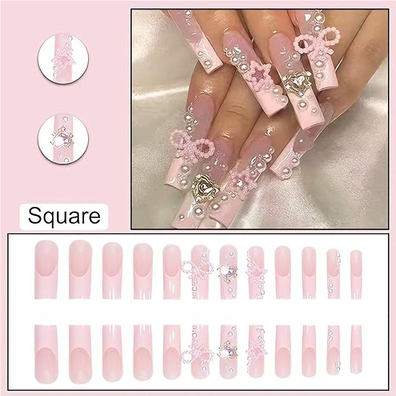 24 PCS Bowbowknot Nail Art, Long Length Long Water Pipe Fake Nails,Square Head Nail Tips False Nail EX-STOCK Canada 
