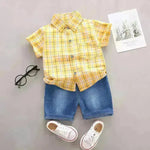 Children's Striped Shirt Denim Shorts Two-piece Set