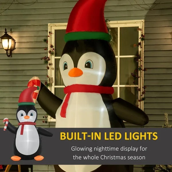 Inflatable Penguin Holding Candy Cane LED Lights Outdoor Decoration EX-STOCK Canada 