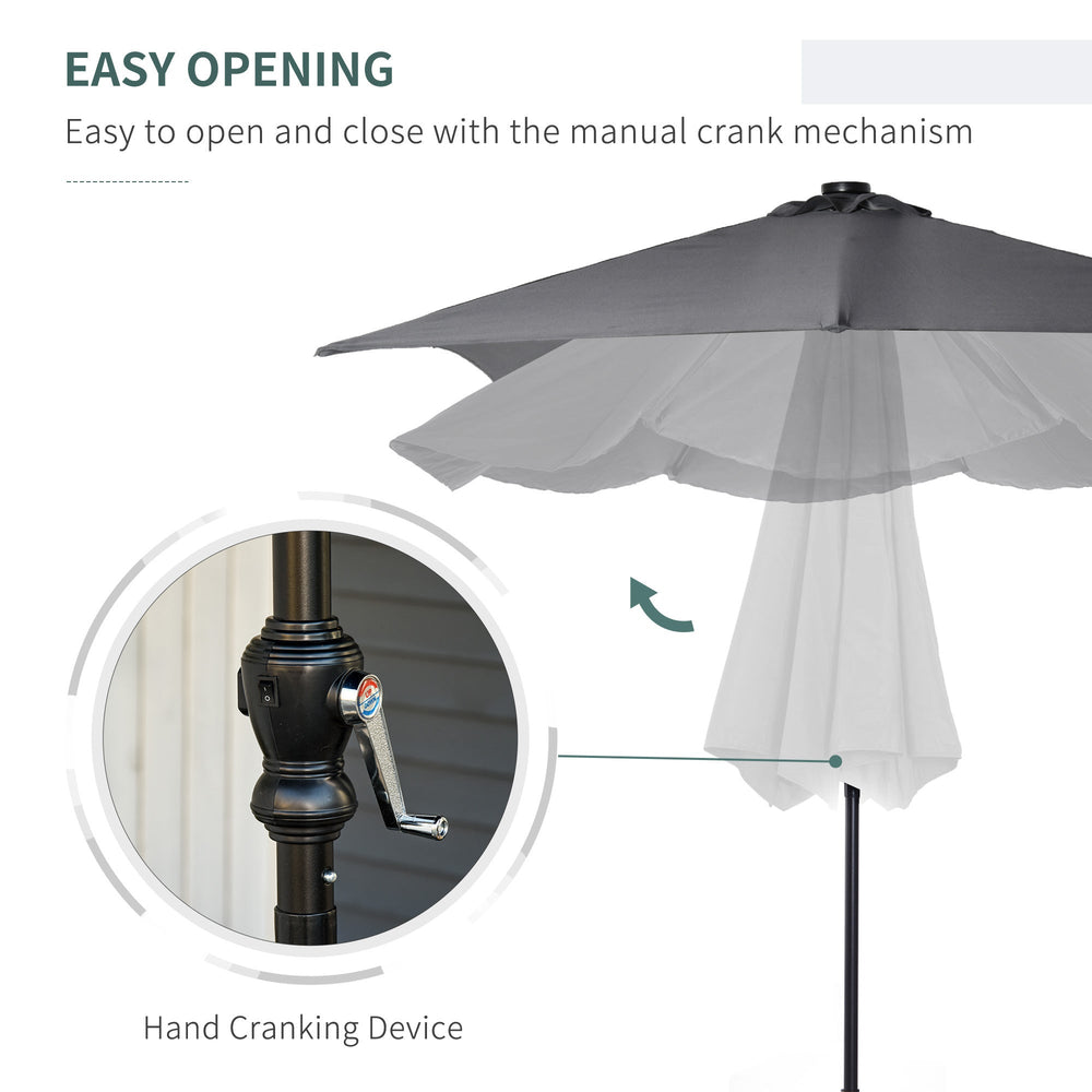 9 X 7 Ft Patio Umbrella Outdoor Table Market With Crank Solar LED Lights Tilt Button For Deck Dark Gray EX-STOCK