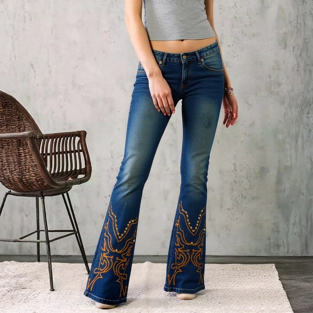 Embroidered Flare Jeans High Waist Bootcut Denim For Cowgirl Look 2025 Retro Stretch Pants Vintage Style For Western Women Bellbottomjeans Flared 90s Outfits EX-STOCK Canada 