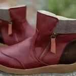 Winter Leather Stitching Flat Bottom Martin Boots With Zipper Plus Size