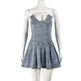 Hot Girl French Pleated V-neck Denim  Tube top Dress - EX-STOCK CANADA