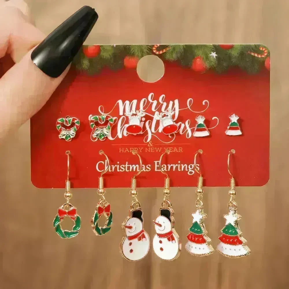 Christmas Stud Combination Suit Snowflake Elk Earrings - EX-STOCK CANADA