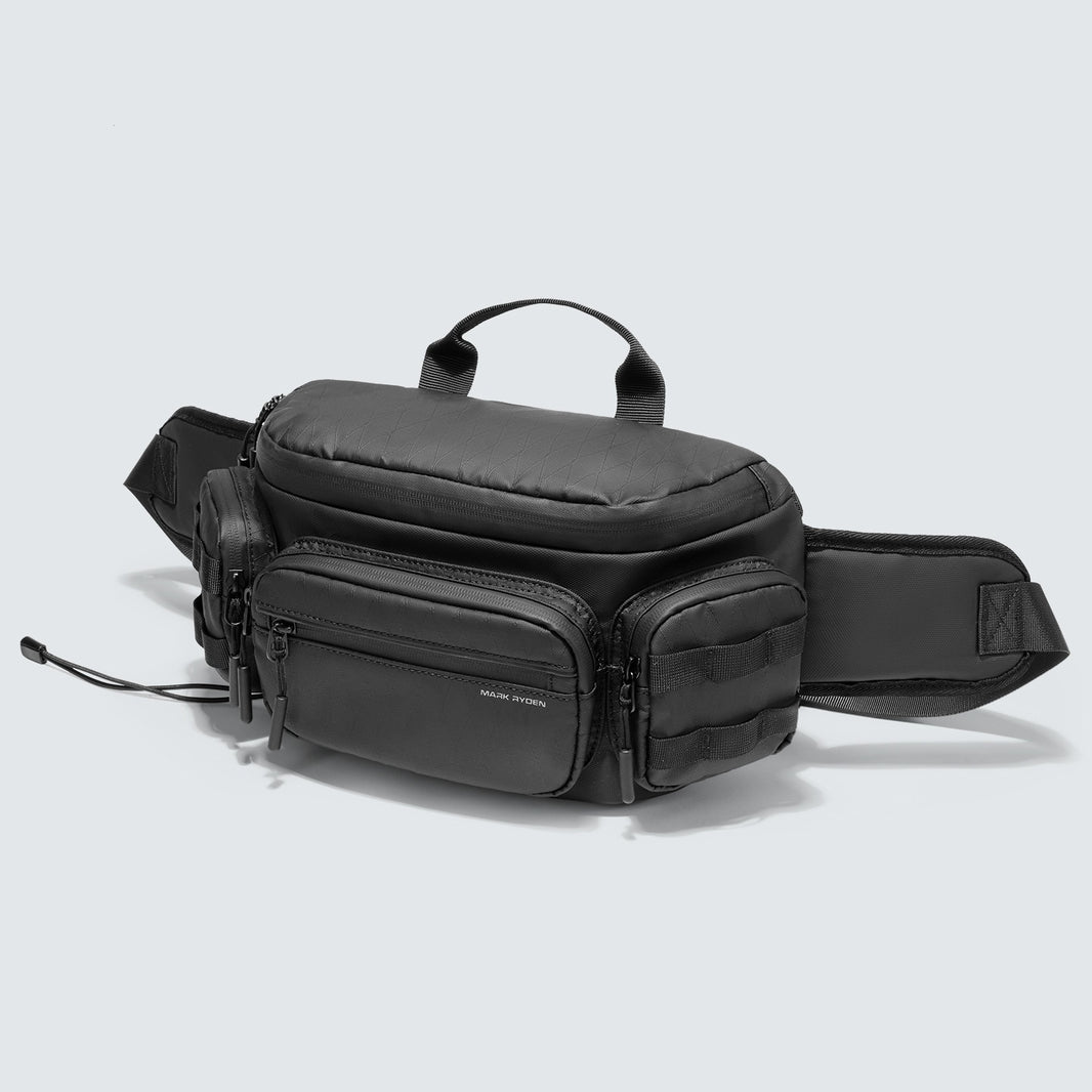 Bolso cruzado para motocicleta de gran capacidad para hombre – Riñonera táctica de Oxford (Negro Élite) 2