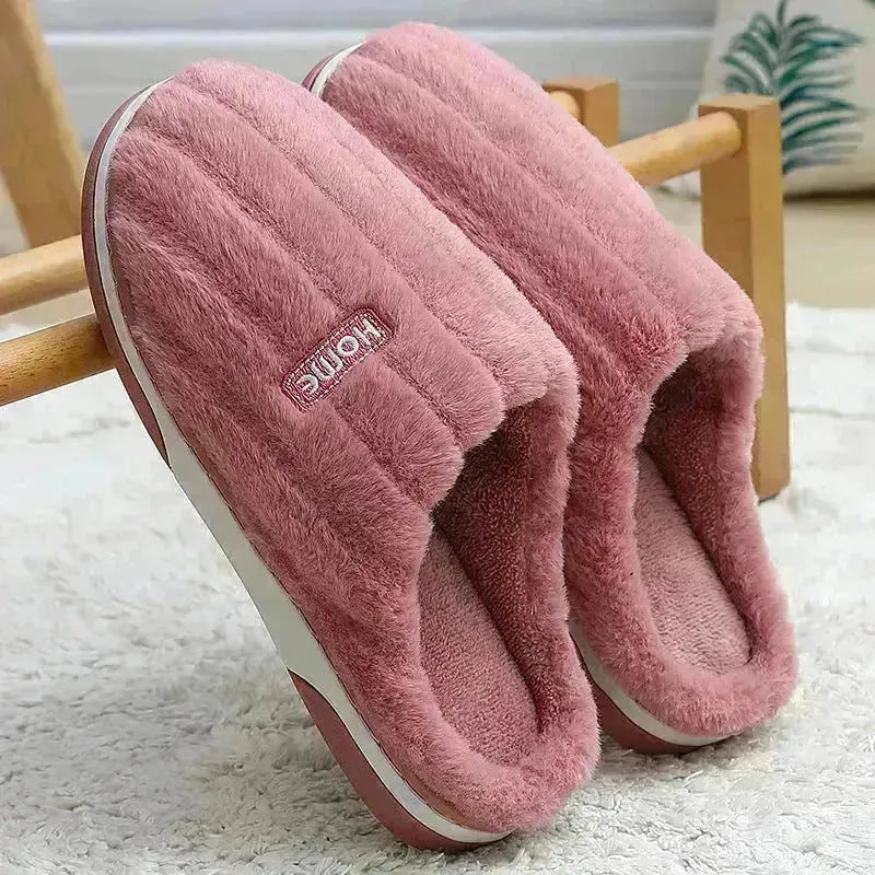 Pantofole di cotone da casa inverno femminile peluche a strisce taglie forti