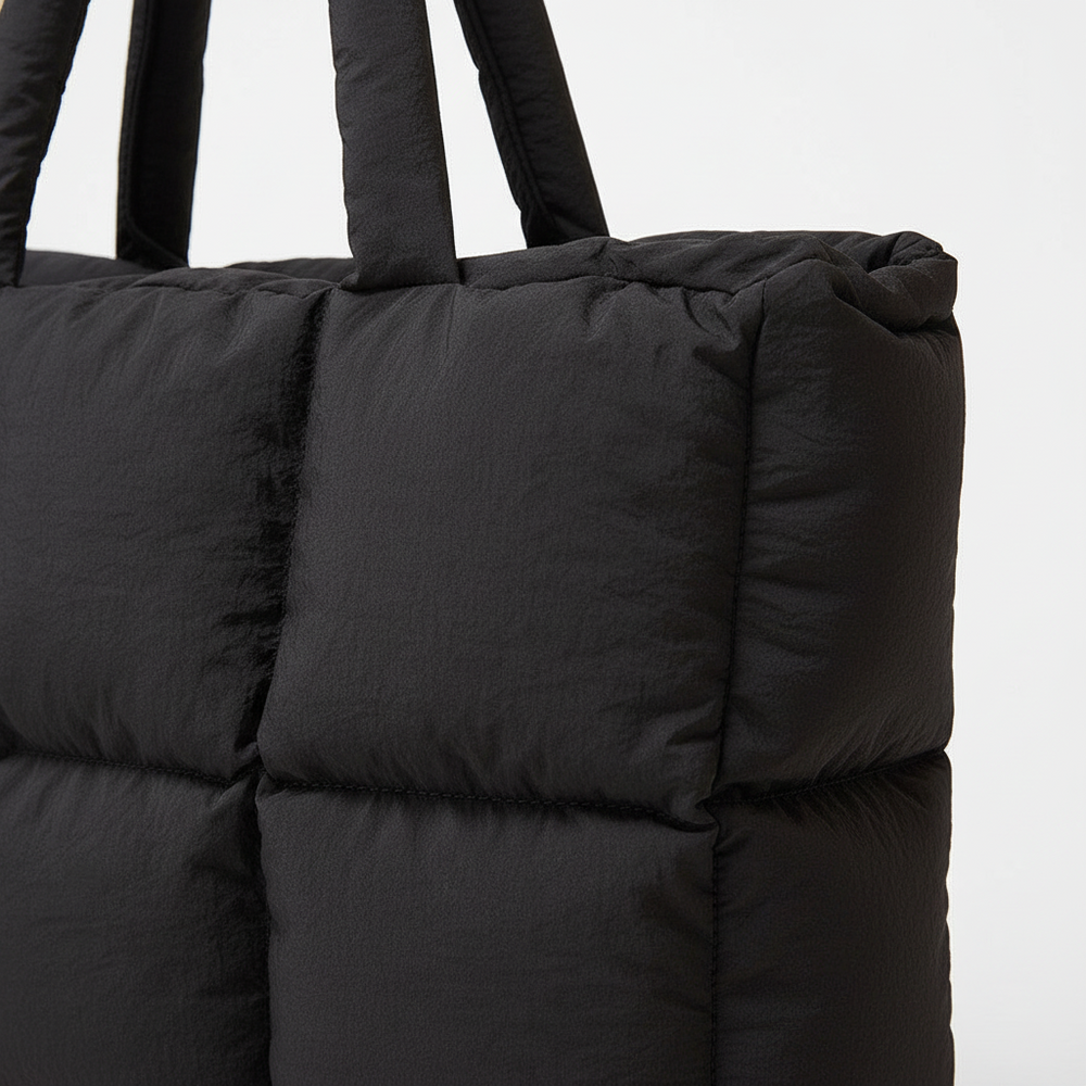 Soft Down Quilted Puffer Tote Handbag for Women – Cotton-Filled | White & Black 