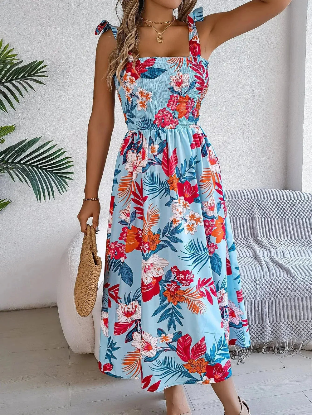 Flowers Print Suspender Corset Dress Ins Fashion Holiday Beach Long Dresses Summer Clothing For Women - EX-STOCK CANADA