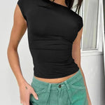 Top de cultivo sin respaldo Slim Fit Summer encantador transpirable Manio corto de manga baja en la parte superior del tanque de espalda para mujeres