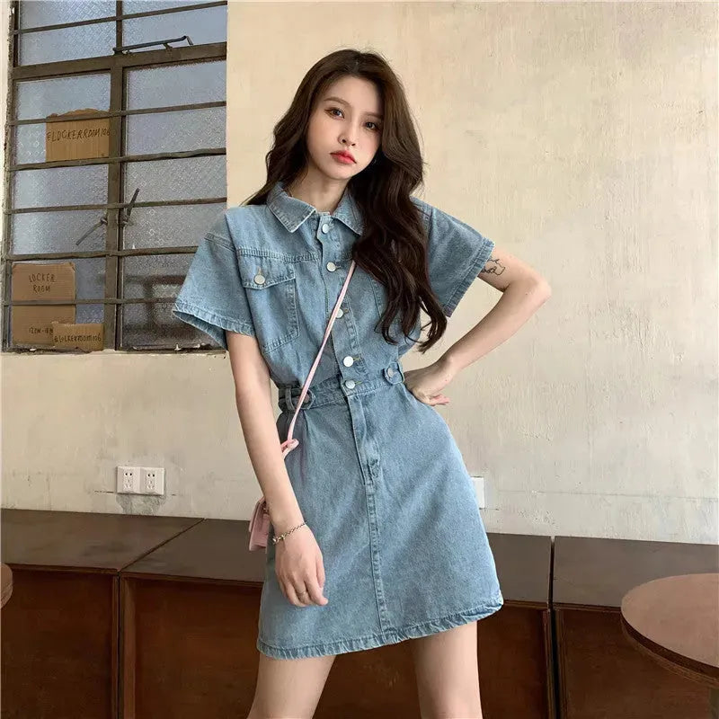 Women's Fashion Casual short sleeve Mini Denim Dress - EX-STOCK CANADA