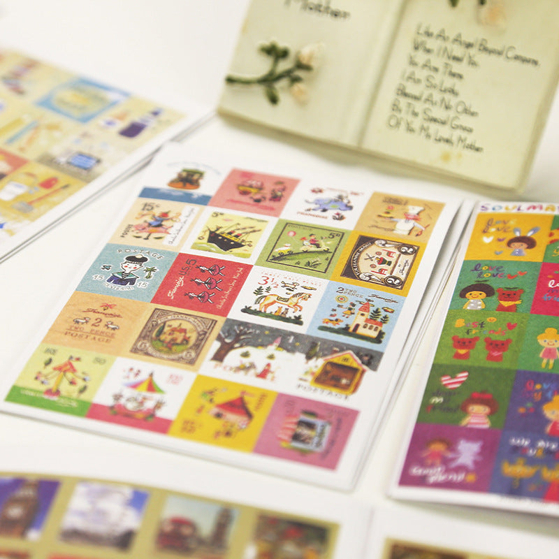 Colorful children's book with illustrations on a white surface